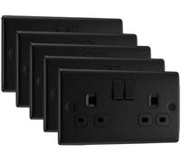 BG Electrical Bg Nexus Nfb22B 13A Switched Double Plug Socket 2 Gang Decorative Metal Power Outlet With Matt Black Finish - Pack Of 5