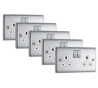 BG Electrical Bg Nexus Npc22W 13A Switched Double Plug Socket 2 Gang Decorative Metal Power Outlet With Polished Chrome Finish - Pack Of 5