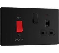 BG Electrical Cooker Control Socket, Double Pole Switch with LED Power Indicators, 13A, Matt Black