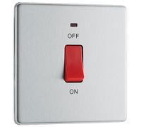 BG Electrical Cooker Control Switch Unit with LED Power Indicator, Single Plate, Double Pole, Flatplate Screwless, Black Nickel, 45A, FBN74