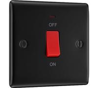 BG Electrical Cooker Control Switch Unit with LED Power Indicator, Single Plate, Double Pole, Nexus Metal, Matt Black, 45A, NFB74