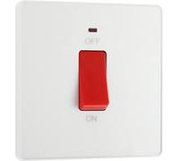 BG Electrical Cooker Control Switch Unit with LED Power Indicator, Single Plate, Double Pole, Screwless, Evolve, Pearlescent White, 45A, PCDCL74W