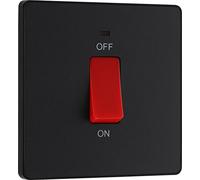 BG Evolve Matt Black 45A Small Plate 2-Pole Switch With LED Power Indicator - PCDMB74B