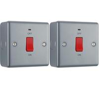 BG Electrical Cooker Switch with LED Power Indicator, Single Plate, Double Pole, Industrial Flat Profile, Scratch Resistant Steel, Metal Clad, Grey, 45A, MC574 (Pack of 2)
