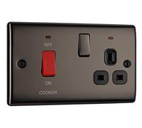 BG Electrical Cooker Switch with Socket and LED, Cooker Control Unit, Control Socket, Double Pole, Raised Profile, Round Edges, Nexus Metal, Black Nickel, 45A, NBN70B