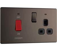 BG Electrical Cooker Switch with Socket and LED, Cooker Control Unit, Control Socket, Double Pole, Screwless Front Plate, Slim Profile, Premium Flatplate, Black Nickel, 45A, FBN70B