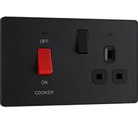 BG Electrical Cooker Switch with Socket and LED, Cooker Control Unit, Control Socket, Double Pole, Screwless Front Plate, Evolve, Matt Black, 45A, PCDMB70B