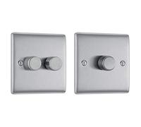 BG Electrical Double Dimmer Intelligent Light Switch, Brushed Steel, 2-Way & Single Dimmer Intelligent Light Switch, Brushed Steel, 2-Way