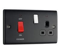BG Electrical Double Pole Cooker Control Unit with Single Socket and Power Indicator, 45 Amp, Black Nickel