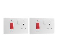 BG Electrical Double Pole Cooker Control Unit with Single Socket and Power Indicator, 45 Amp, White (Pack of 2)