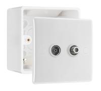 BG Electrical Double Satellite TV Socket Outlet with 50mm Surface Pattress Box, White Moulded, 865 & 877