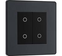 BG Electrical Double Slave/Secondary Touch Dimmer Wall Light Switch, 2-Way, Trailing Edge, Screwless Front Plate, Evolve, Matt Grey, 200W, PCDMGTDS2B