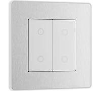BG Electrical Secondary/Slave Double Touch Dimmer Light Switch, 2 Way, Screwless Front Plate, Evolve, Brushed Steel, PCDBSTDS2W