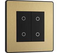 BG Electrical Double Slave/Secondary Touch Dimmer Wall Light Switch, 2-Way, Trailing Edge, Screwless Front Plate, Evolve, Satin Brass, 200W, PCDSBTDS2B