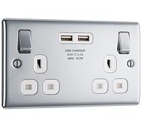 BG Nexus Metal Polished Chrome Single 2 Gang Plug Socket with 2 x USB Outlet White Insert 13A - NPC22U3W