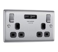 BG Electrical Double Switched Fast Charging Power Socket with Two USB Charging Ports