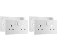 BG Electrical Double Switched Power Plug Wall Socket and 32mm Surface Mounted Back Box, 2 Gang Pattress Box, Square Edge, Nexus 900 Series, White Moulded, IP20, 13A, 922/902 (Pack of 2)