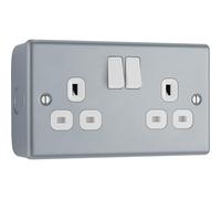 BG Electrical Double Switched Power Plug Wall Socket, Metal Clad, Industrial, Scratch Resistant Steel, 13A, MC522