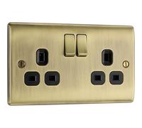 Nexus Metal Antique Brass Double Switched 13A Power Socket NAB22B-01
