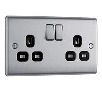 BG NBS22B Nexus Metal Double Socket 13A /Black Insert - Brushed Steel