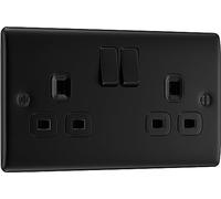 BG Electrical Double Switched Power Plug Wall Socket, Nexus Metal, Matt Black, 13A, NFB22B