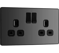 BG Electrical Bg Evolve 13A Double Switched Power Socket, Screwless, Black Chrome