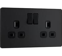 BG Electrical Double Switched Power Plug Wall Socket, Screwless, Evolve, Matt Black, 13A, PCDMB22B