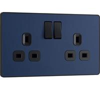 BG Evolve Matt Blue Double Switched 13A Power Socket - PCDDB22B