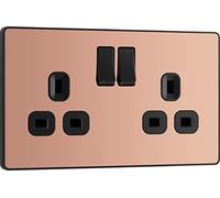 BG Electrical Double Switched Power Plug Wall Socket, Screwless, Evolve, Polished Copper, 13A, PCDCP22B