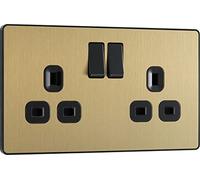 BG Evolve PCDSB22B 13A Double Switched Power Socket - Satin Brass (Black)