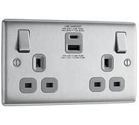 BG Electrical Double Switched Power Socket with Type A and C USB Charging Ports
