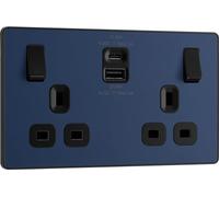 BG Electrical Double Switched Power Wall Plug Socket with Fast Charge Type A and Type C USB Charging Ports, Evolve, Matt Blue, 13A, 22W, PCDDB22UAC22B