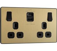 BG Electrical Double Switched Power Wall Plug Socket with Fast Charge Type A and Type C USB Charging Ports, Evolve, Satin Brass, 13A, 22W, PCDSB22UAC22B