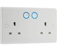 BG Electrical Double Switched Power Wall Plug Socket with Smart Home Control, Touch, Voice or App Control, Timer Function, Security Options, Round Edge, Nexus 800 Series, White Moulded, 13A, 822/HC