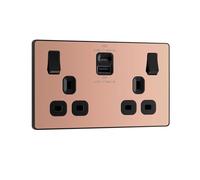 BG Electrical 45W Double Switched Power Wall Plug Socket with Super Fast Charge Type A & Type C USB Charging Ports, Evolve, Polished Copper, 13A, PCDCP22UAC45B