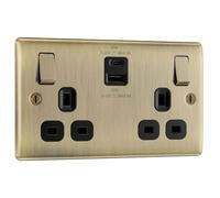 BG Electrical Double Switched Power Wall Plug Socket with Super Fast Charge USB A and USB C Ports, Nexus Metal, Antique Brass, 13A, 45W, NAB22UAC45B