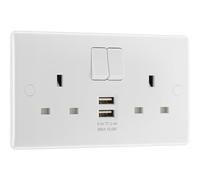 BG Electrical Double Switched Power Wall Plug Socket with Two Type A USB Charging Ports, Round Edge, Nexus 800 Series, White Moulded, 13A, 12W, 822UAA12