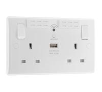 British General Round Edge 13A 2 Gang Switched Socket with Wi-Fi Extender + 1x USB-A 2.1A - White