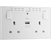 BG Electrical Double Switched Power Wall Plug Socket with Type A USB and Wi-Fi Extender, Square Edge, Nexus 900 Series, White Moulded, 13A, 922UWR