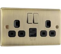 BG Electrical Double Switched Power Wall Plug Socket with USB A and USB C Charging Ports, Nexus Metal, Antique Brass, 13A, 12W, NAB22UAC12B
