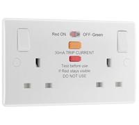 BG Electrical Double Switched Socket with Type A RCD Protection, White Moulded, Round Edge, 13A, 822ARCD-01