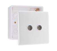 BG Electrical Double TV Aerial Socket with 32mm Surface Pattress Box, White Moulded, 861 & 891