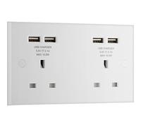 Bg White Double 13A Raised Square Unswitched Screwed Socket With Usb, 4.2 X4