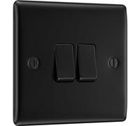 British General Double Wall Light Switch Nexus Metal NFB42, 2-way, Raised Slim, Matt Black, 20A