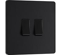 Evolve Matt Black (Black) Double Light Switch 20A 16Ax 2 Way PCDMB42B-01