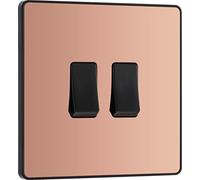 BG Electrical Double Wall Light Switch, 2 Way, Screwless Front Plate, Round Edges, Evolve, Polished Copper, 20A, 16AX, PCDCP42B