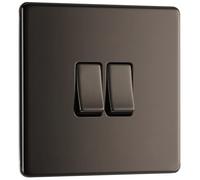 BG FBN42 Flatplate Screwless 20A 16AX 2 Way Double Light Switch - Black Nickel