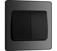 BG Evolve Black Chrome Double Light Switch 20A 16AX 2 Way Wide Rocker - PCDBC42WB