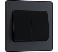 BG Electrical Double Wall Light Switch, Wide Rocker, 2 Way, Screwless Front Plate, Round Edges, Evolve, Matt Grey, 20A, 16AX, PCDMG42WB