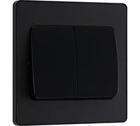 BG Evolve Matt Black Double Light Switch 20A 16AX 2 Way Wide Rocker - PCDMB42WB